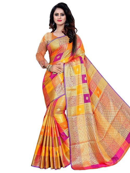 multi colored self design woven saree with blouse - 20169290 - Very Small Image - 1