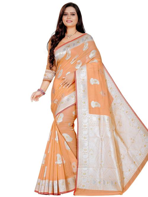 orange self design woven saree with blouse - 20169296 - Very Small Image - 1