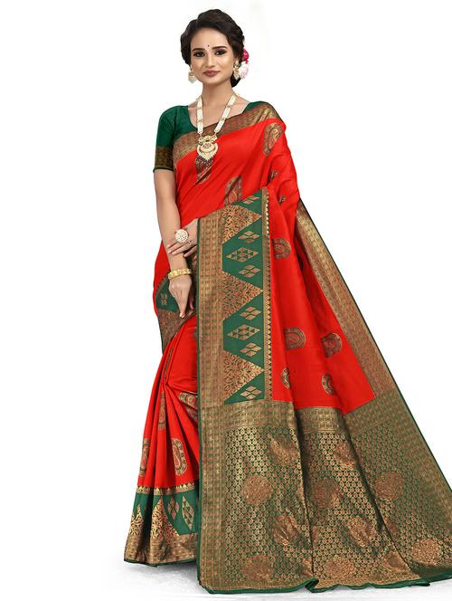 red self design kanjivaram saree with blouse - 20169302 - Very Small Image - 1