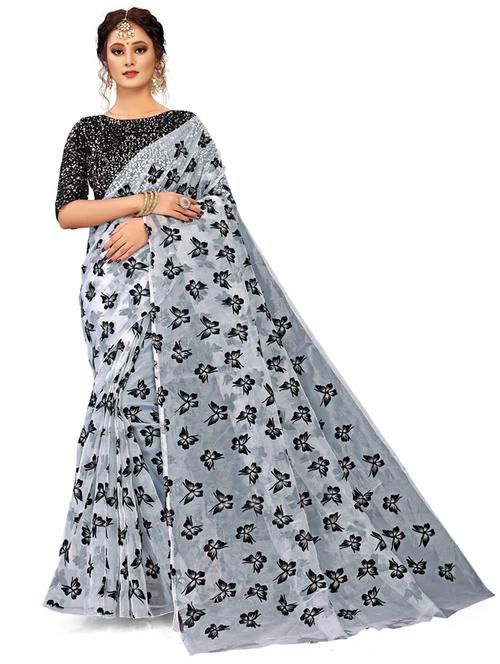 grey butterflies printed saree - 20169808 - Very Small Image - 1