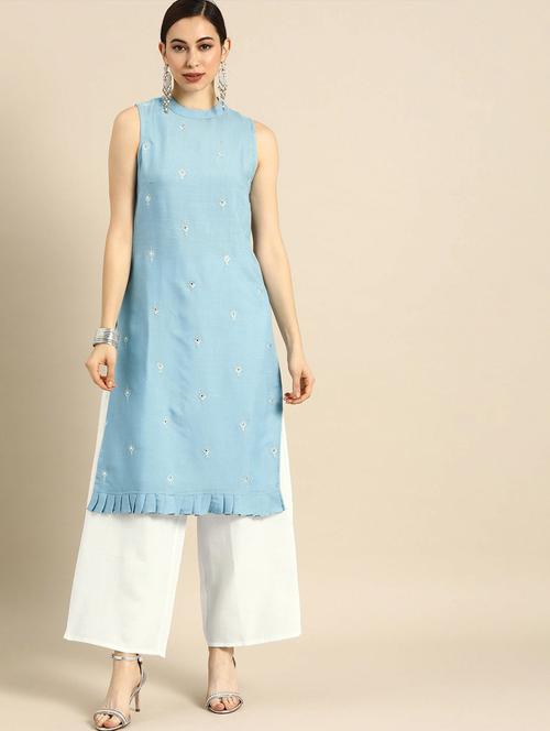 mirror work blue kurta palazzo set - 20170250 - Very Small Image - 1