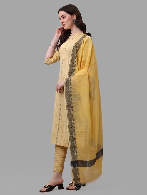 yellow three quarter sleeve kurta pant set - 20170254 - Very Small Image - 1
