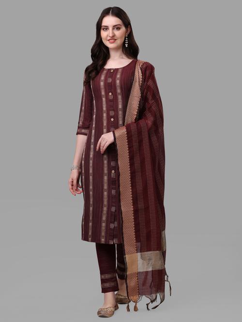 maroon printed kurta pant set with dupatta - 20170335 - Very Small Image - 1