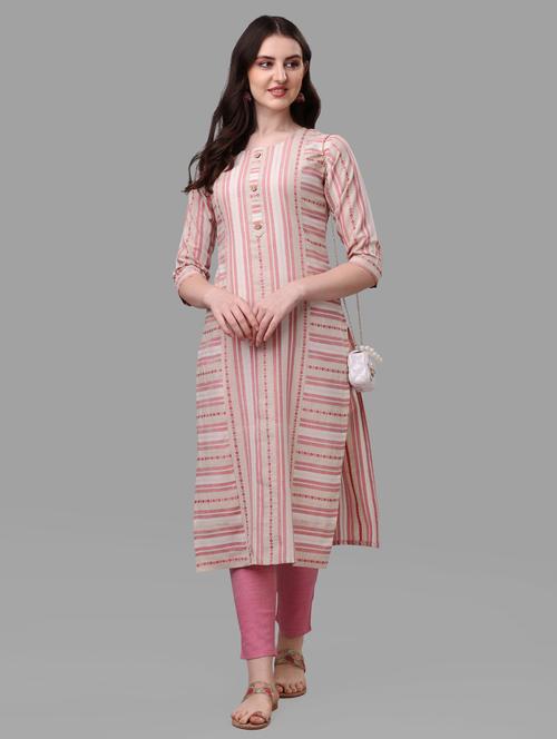 pink round neck straight kurta pant set - 20170342 - Very Small Image - 1