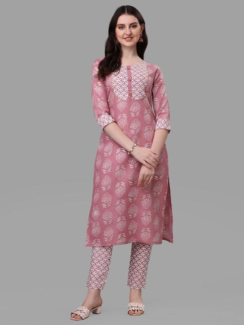 pink printed round neck kurta pant sets - 20170344 - Very Small Image - 1