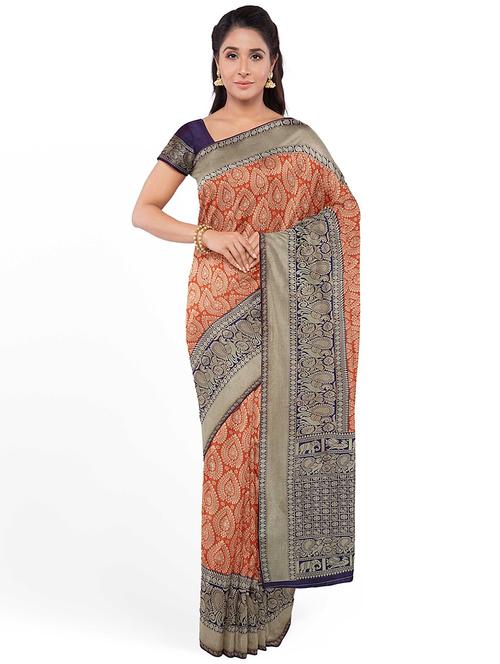orange assam silk saree - 20171241 - Very Small Image - 1