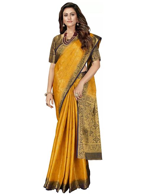 yellow banarasi saree with blouse - 20171279 - Very Small Image - 1