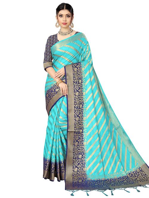 ligh blue kanjivaram saree with blouse - 20171329 - Very Small Image - 1