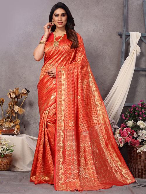 red jacquard kanjivaram saree - 20171331 - Very Small Image - 1
