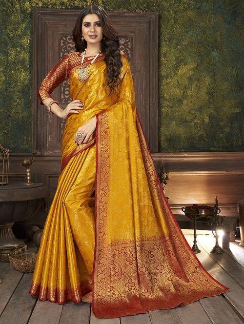 yellow kanjivaram saree with blouse - 20171333 - Very Small Image - 1