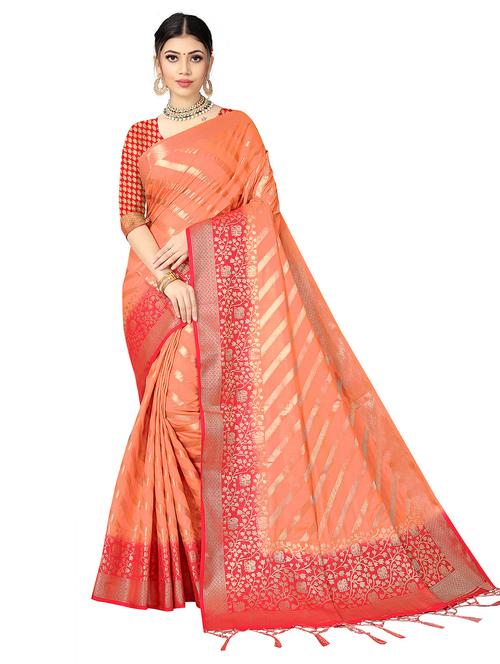 peach kanjivaram saree with blouse - 20171351 - Very Small Image - 1