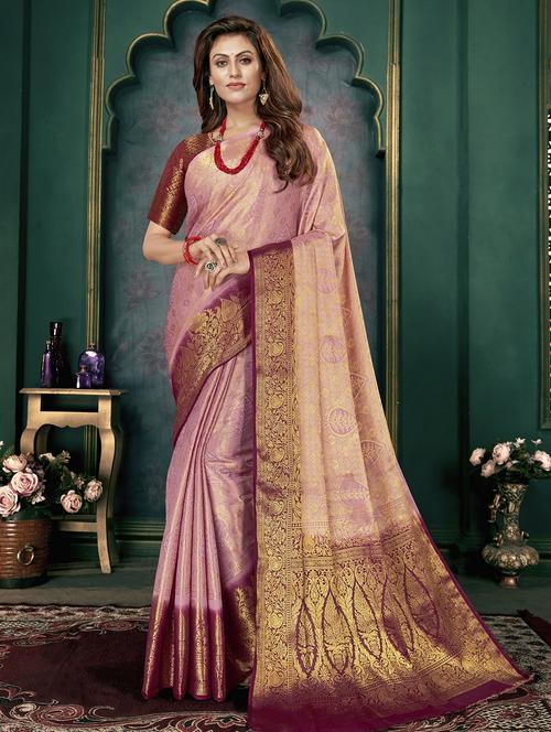 pink jacquard kanjivaram saree - 20171357 - Very Small Image - 1