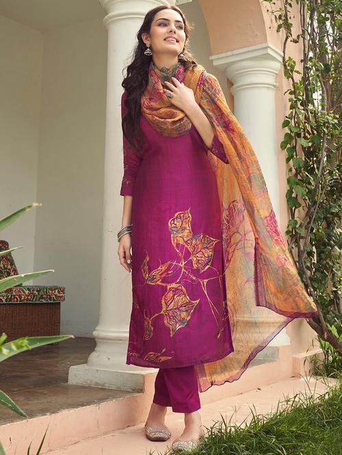 printed unstitched suit set - 20171391 - Very Small Image - 1