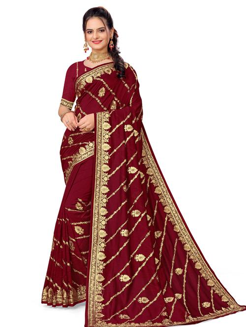 maroon art silk embroidered saree - 20171713 - Very Small Image - 1