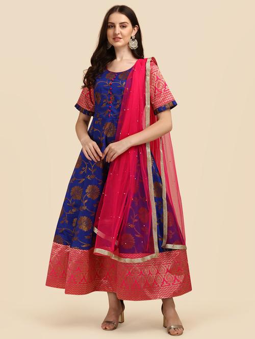 blue short sleeve kurta dupatta set - 20171752 - Very Small Image - 1