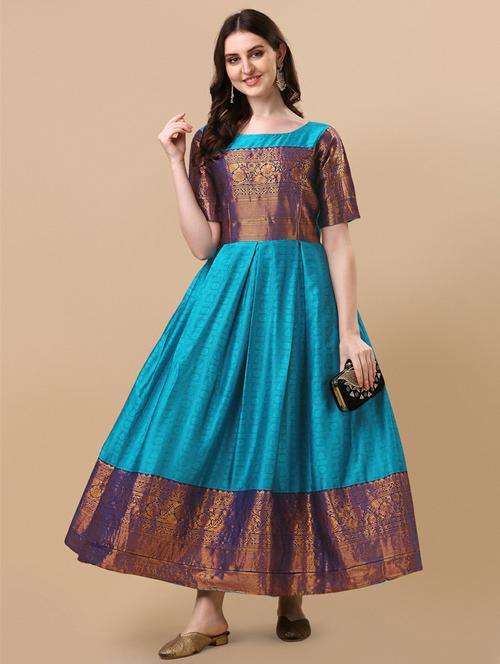 round neck self design anarkali gown - 20171777 - Very Small Image - 1