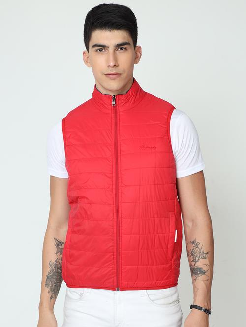 red solid sleeveless bomber jacket - 20172463 - Very Small Image - 1