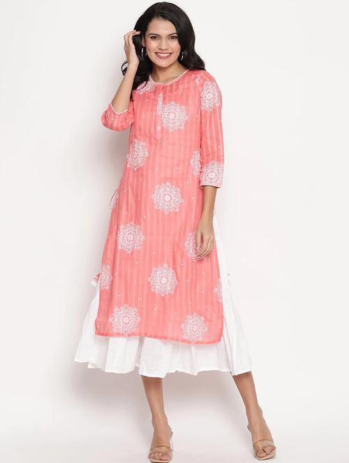 pink printed layered ethnic dress - 20172510 - Very Small Image - 1