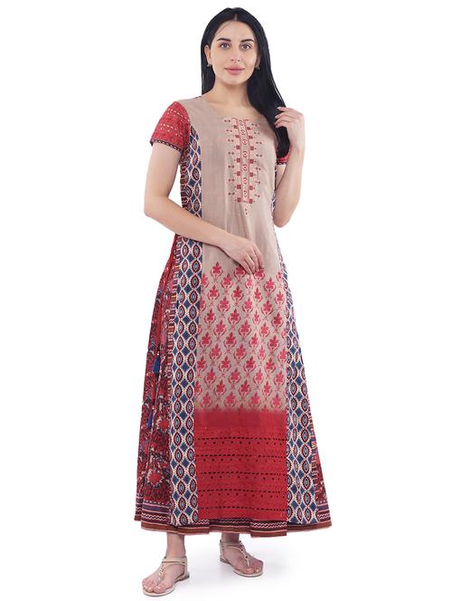 printed layered ethnic dress - 20172535 - Very Small Image - 1