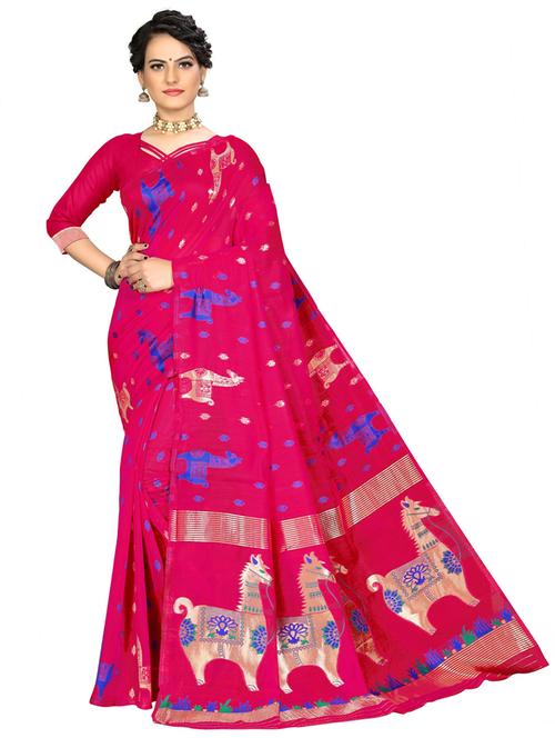 pink cotton jamdani saree - 20173098 - Very Small Image - 1