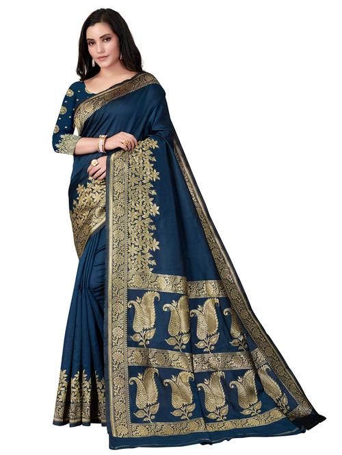 women's self design navy blue colored saree - 20173172 - Very Small Image - 1