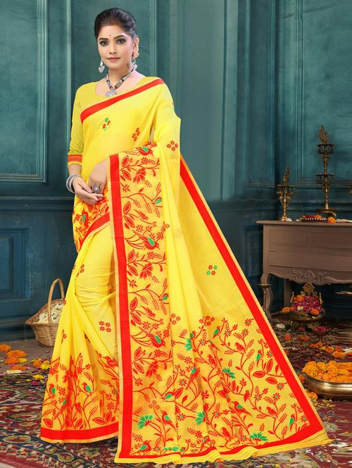 women's printed yellow colored saree - 20173176 - Very Small Image - 1