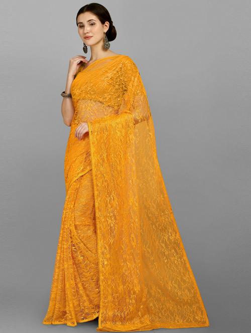 mustard net saree with blouse - 20173179 - Very Small Image - 1