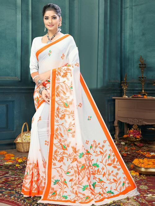 women's self design white colored saree - 20173182 - Very Small Image - 1