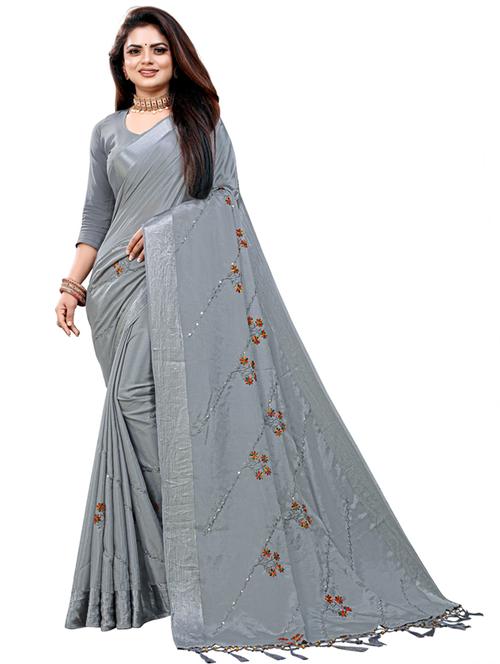 grey embroidered saree with blouse - 20173235 - Very Small Image - 1