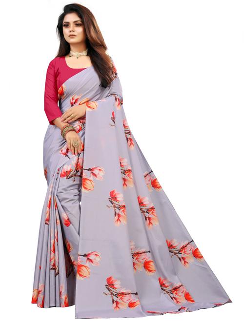 women's floral light blue colored saree with blouse - 20173286 - Very Small Image - 1