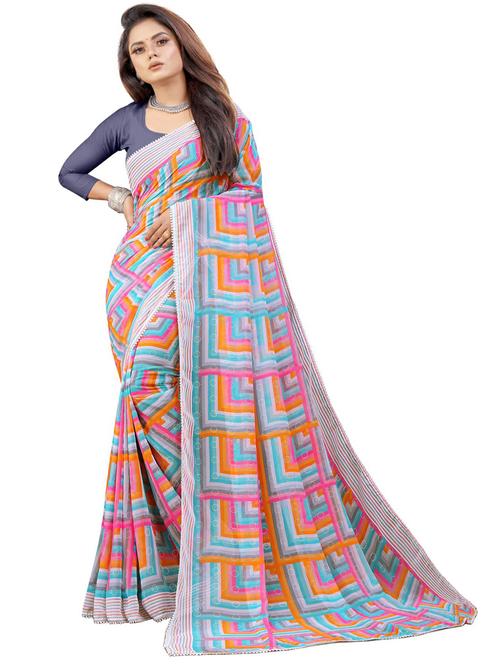 women's printed grey colored saree with blouse - 20173288 - Very Small Image - 1