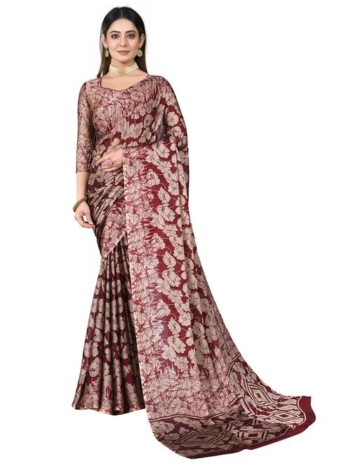 women's floral maroon colored saree with blouse - 20173295 - Very Small Image - 1