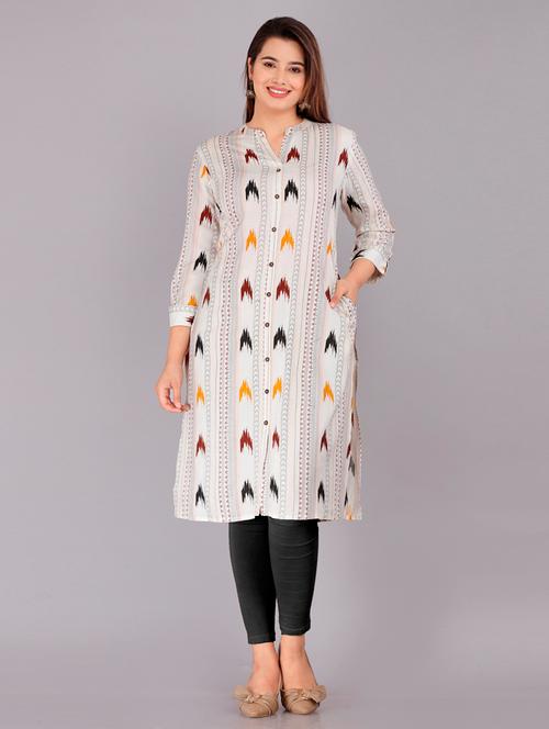 offwhite rayon straight kurta - 20173503 - Very Small Image - 1