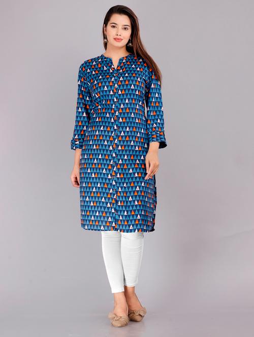 mandarin neck printed straight kurta - 20173638 - Very Small Image - 1