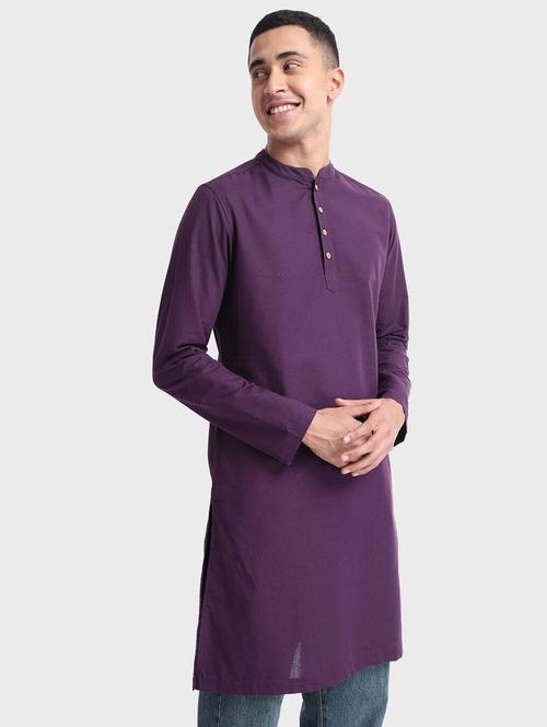 men's solid cotton long sleeves kurta - 20173731 - Very Small Image - 1