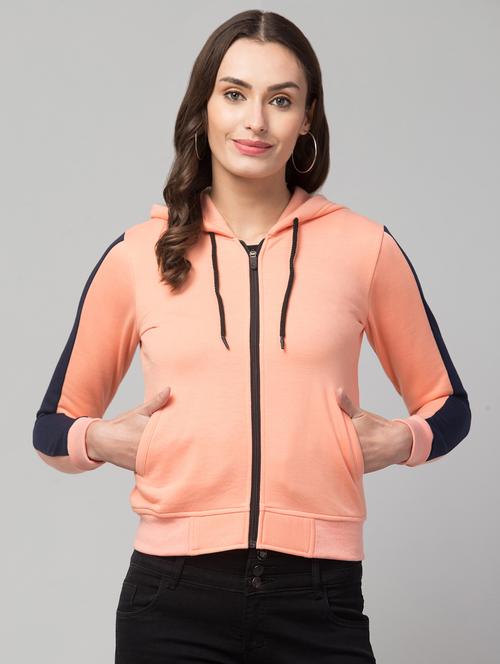 hooded neck solid zipper sweatshirt - 20173761 - Very Small Image - 1