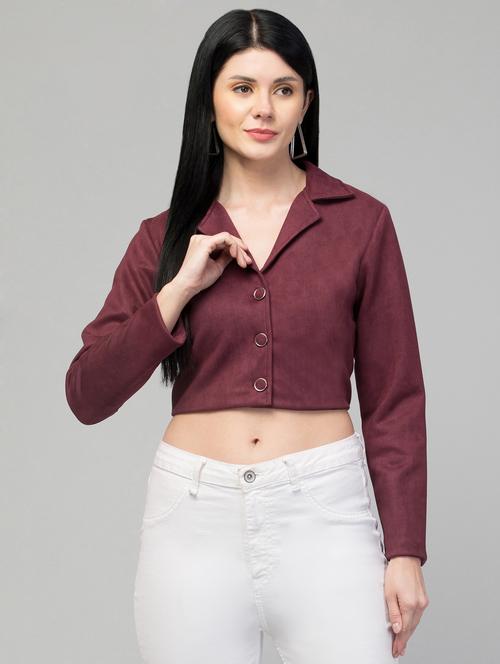 solid casual suede crop blazer - 20173771 - Very Small Image - 1