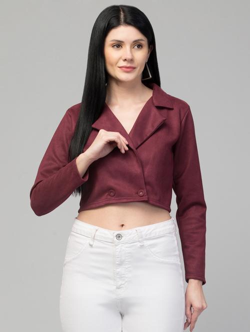 solid casual suede crop blazer - 20173772 - Very Small Image - 1