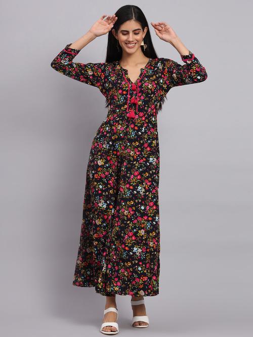 floral printed fit & flared ethnic dress - 20173779 - Very Small Image - 1