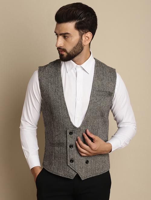self design slim fit classic waistcoat - 20174079 - Very Small Image - 1