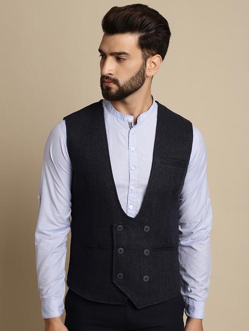 self design slim fit classic waistcoat - 20174080 - Very Small Image - 1