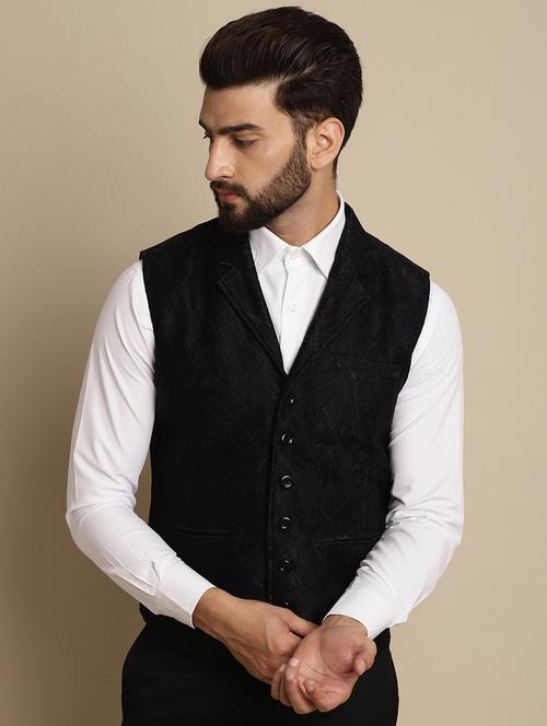 self design slim fit classic waistcoat - 20174082 - Very Small Image - 1