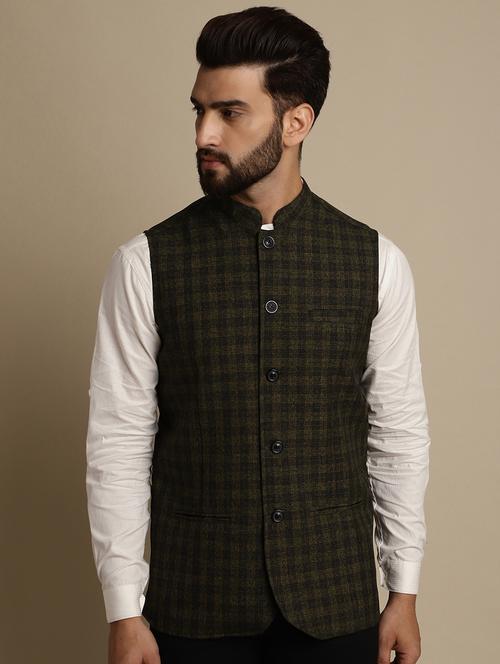 checkered slim fit nehru jacket - 20174088 - Very Small Image - 1