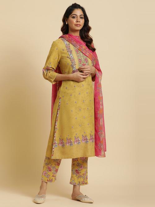 yellow printed kurta pant suit set - 20174142 - Very Small Image - 1