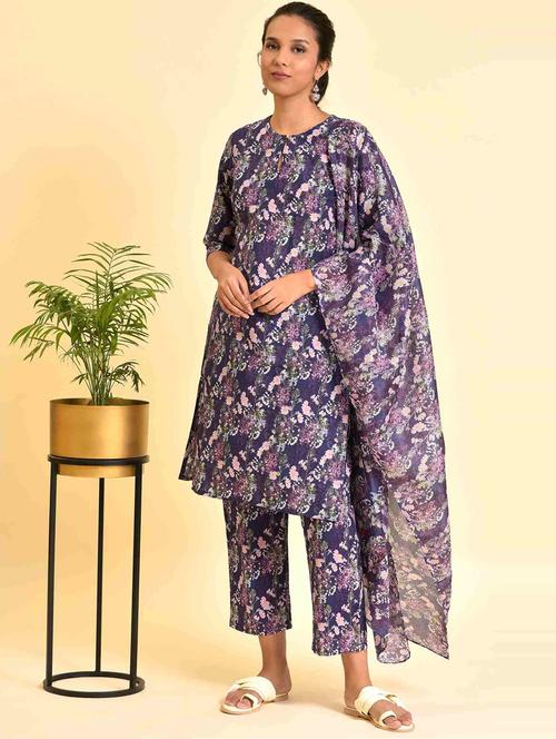 purple printed kurta pant suit set - 20174144 - Very Small Image - 1