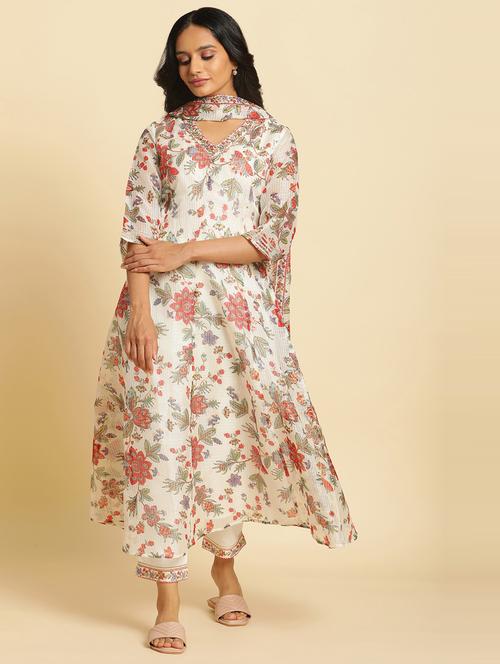 white printed kurta pant suit set - 20174177 - Very Small Image - 1