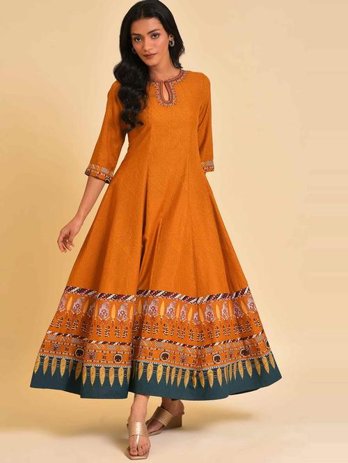 yellow key hole neck flared dress - 20174340 - Very Small Image - 1