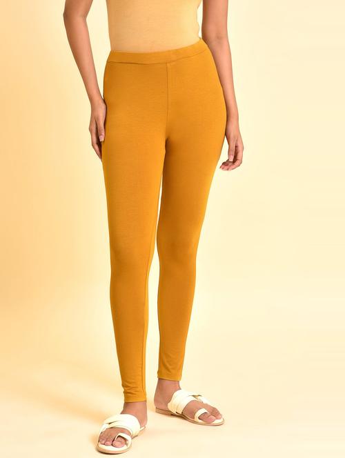yellow solid ankle length leggings - 20175111 - Very Small Image - 1