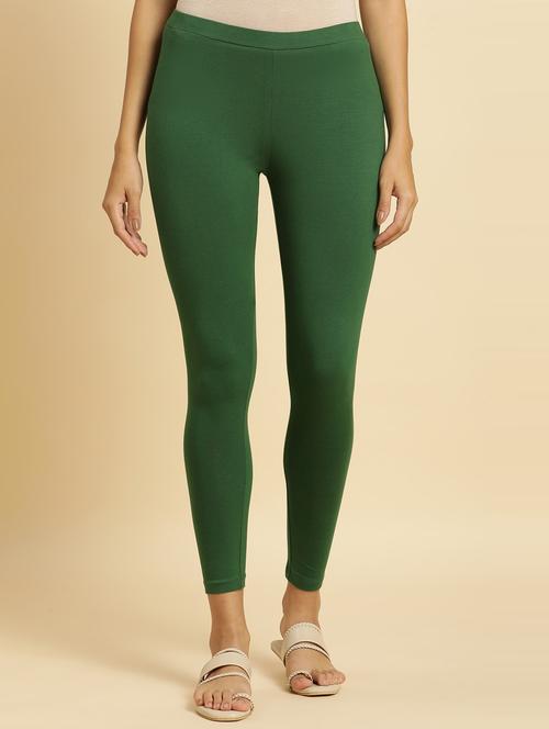 green solid ankle length leggings - 20175119 - Very Small Image - 1