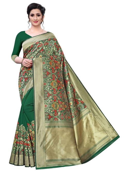 dark green silk blend banarasi saree - 20175447 - Very Small Image - 1